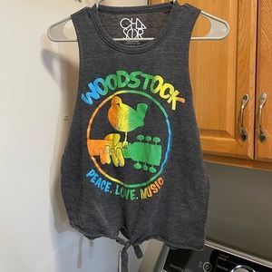 Chaser Woodstock Tank Top Women’s Grey Front Tie Graphic Size Medium